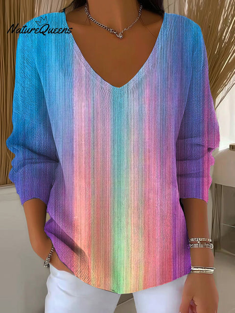 Women's Abstract Gradient Lines Graffiti Painting Art Print Casual Pullover Sweater