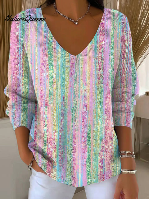 Women's Beautiful Colorful Abstract Stripes Painting Art Print Casual Pullover Sweater