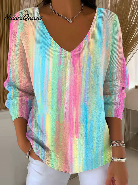 Women's Beautiful Colorful Abstract Stripes Painting Art Print Casual Pullover Sweater
