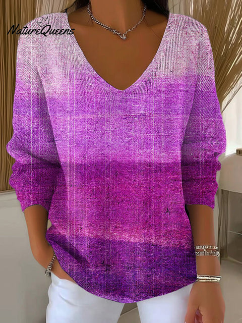 Women's Beautiful Purple Gradient Painting Art Print Casual Pullover Sweater