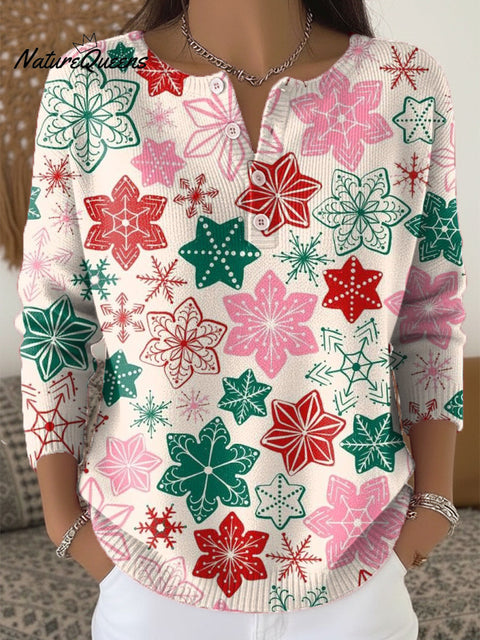 Beautiful Abstract Snowflake Art Print Buttoned Cardigan Sweater