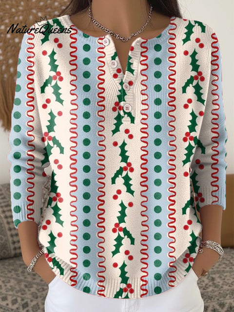 Beautiful Abstract Merry Christmas Pattern Art Print Buttoned Cardigan Sweater
