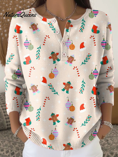 Beautiful Abstract Merry Christmas Pattern Art Print Buttoned Cardigan Sweater