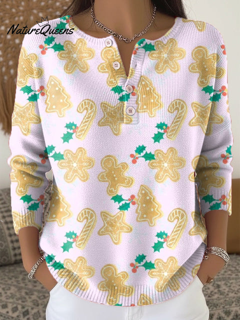 Beautiful Abstract Merry Christmas Pattern Art Print Buttoned Cardigan Sweater