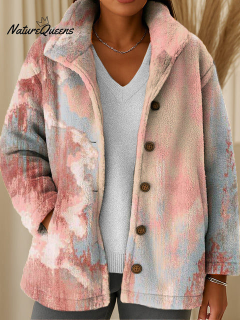 Women's Abstract Paint Painting Art Print Casual Sherpa Coat Cardigan