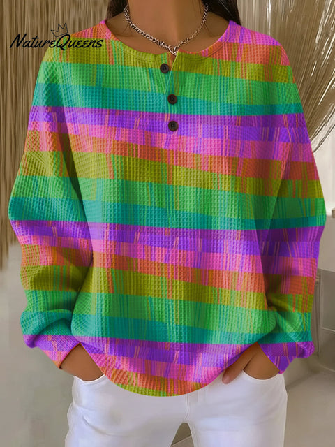 Women's Beautiful Multicolor Striped Art Print Casual Cotton Shirt