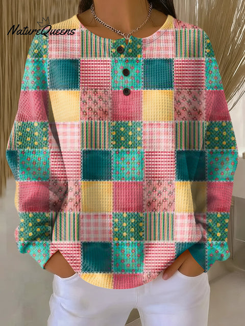 Women's Beautiful Ethnic Check Pattern Art Print Casual Cotton Shirt