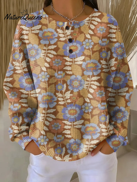 Women's Beautiful Ethnic Floral Painting Art Print Casual Cotton Shirt