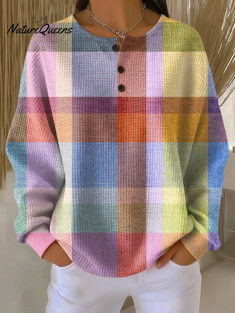 Women's Beautiful Colorful Striped Painting Art Print Casual Cotton Shirt