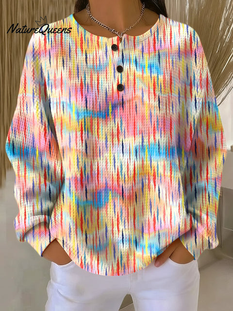 Women's Beautiful Abstract Colorful Raindrop Painting Art Print Casual Cotton Shirt