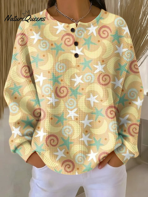 Women's Beautiful Abstract Moon Stars Painting Art Print Casual Cotton Shirt