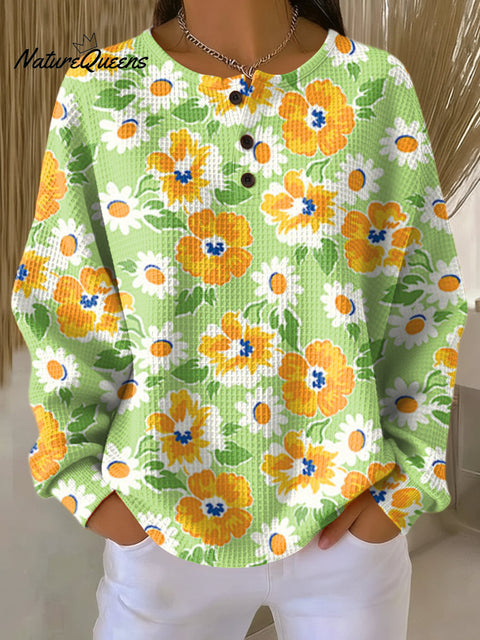 Women's Beautiful Floral Painting Art Print Casual Cotton Shirt