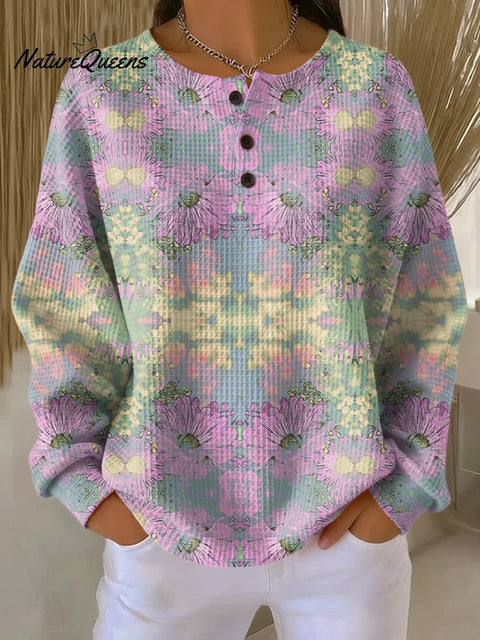 Women's Beautiful Ethnic Floral Painting Art Print Casual Cotton Shirt