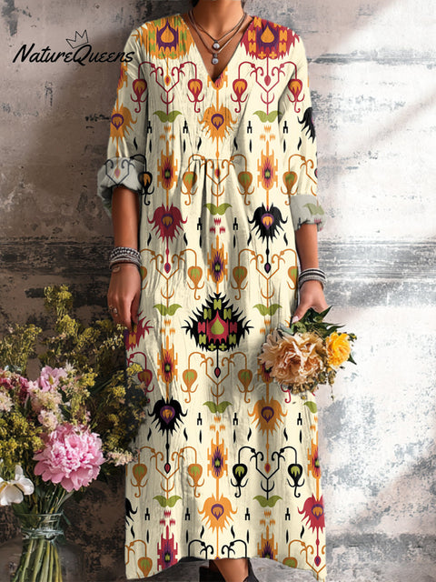 Women's Ethnic Floral Painting Art Print Dress