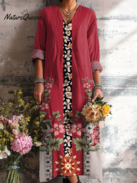 Women's Ethnic Geometric Floral Painting Art Print Dress
