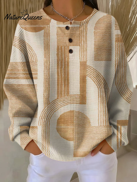 Women's Abstract Geometric Line Drawing Art Print Casual Cotton Shirt
