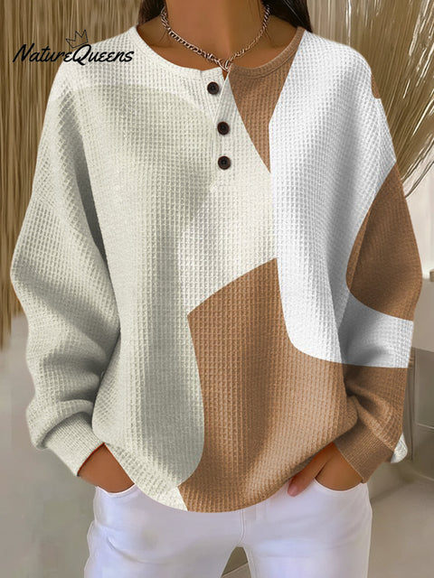 Women's Abstract Geometric Color Block Painting Art Print Casual Cotton Shirt