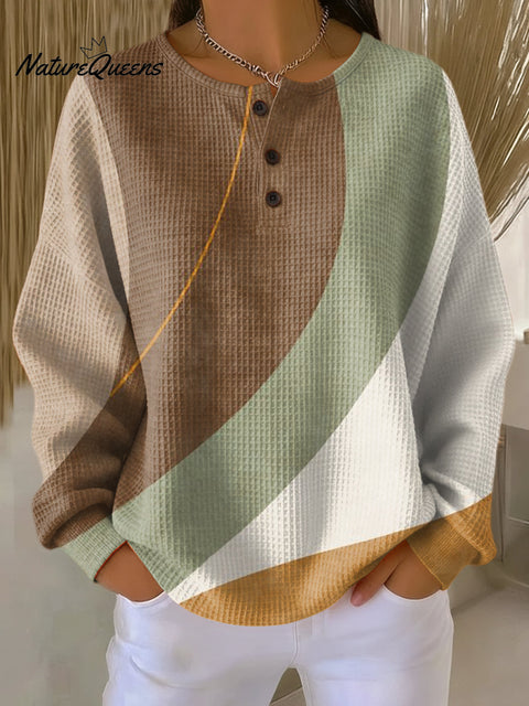 Women's Abstract Geometric Color Block Painting Art Print Casual Cotton Shirt