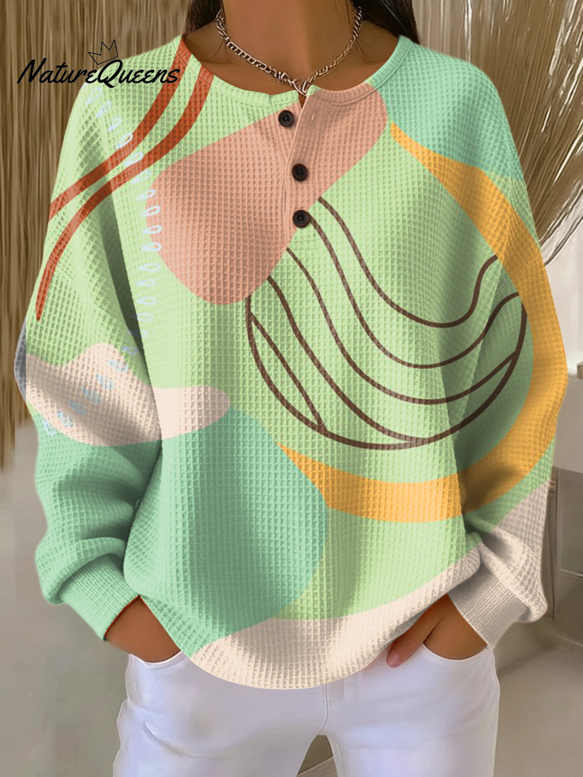 Women's Abstract Multicolor Block Graffiti Painting Art Print Casual Cotton Shirt