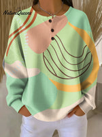 Women's Abstract Multicolor Block Graffiti Painting Art Print Casual Cotton Shirt