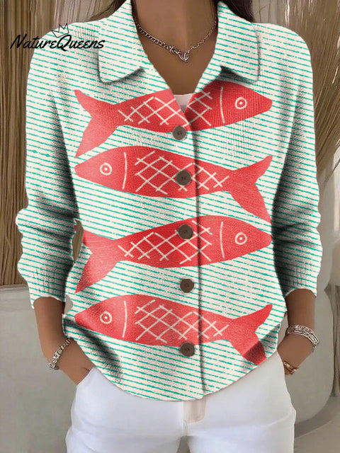 Women's Cute Fish Illustration Art Print Cowl Neck Sweater