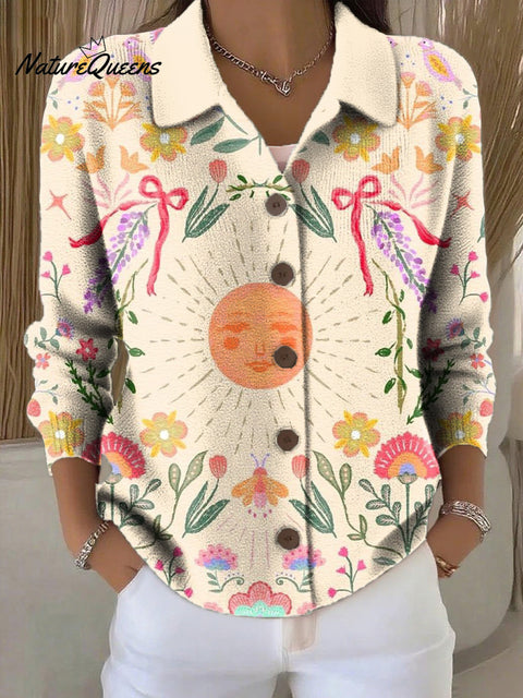 Women's Beautiful Colorful Sunflowers Illustration Art Print Cowl Neck Sweater