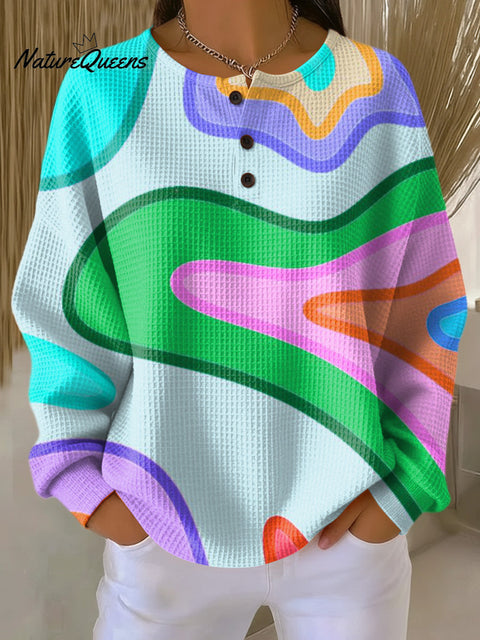 Women's Abstract Colorful Stripes Painting Art Print Casual Cotton Shirt