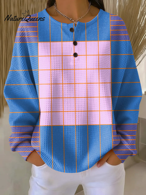 Women's Abstract Colorful Plaid Painting Art Print Casual Cotton Shirt
