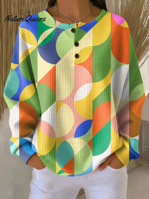 Women's Abstract Colorful Geometric Painting Art Print Casual Cotton Shirt