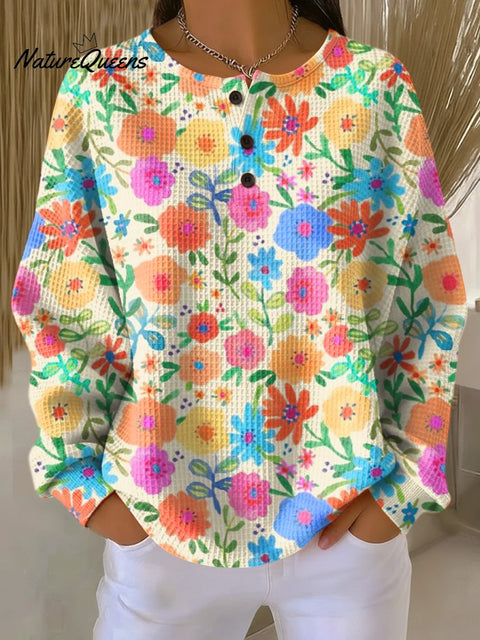 Women's Beautiful Flower Painting Art Print Casual Cotton Shirt