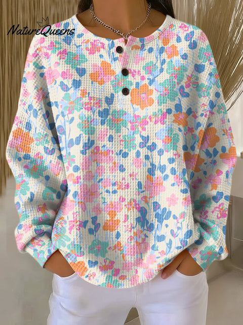 Women's Beautiful Flower Painting Art Print Casual Cotton Shirt