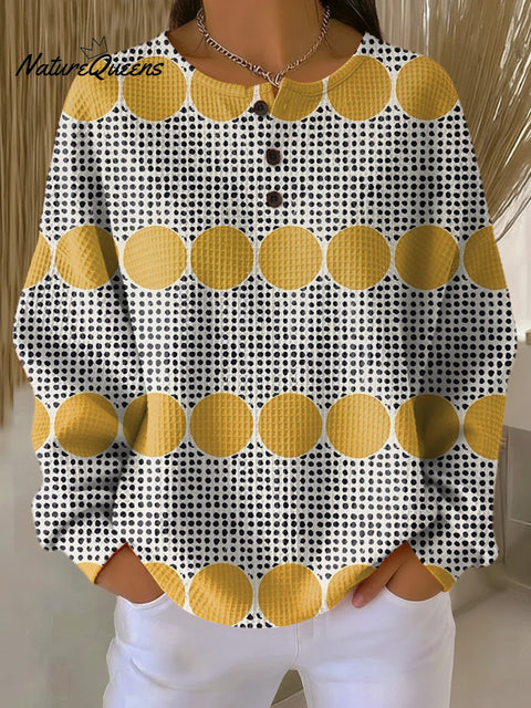 Women's Circular Geometric Check Art Print Casual Cotton Shirt