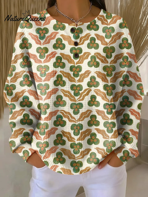 Women's Beautiful Abstract Floral Painting Art Print Casual Cotton Shirt