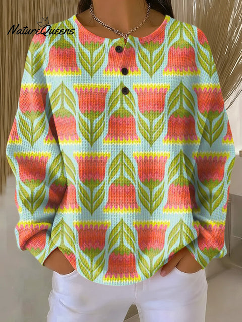 Women's Beautiful Abstract Floral Painting Art Print Casual Cotton Shirt
