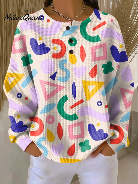 Women's Beautiful Colorful Geometric Painting Art Print Casual Cotton Shirt