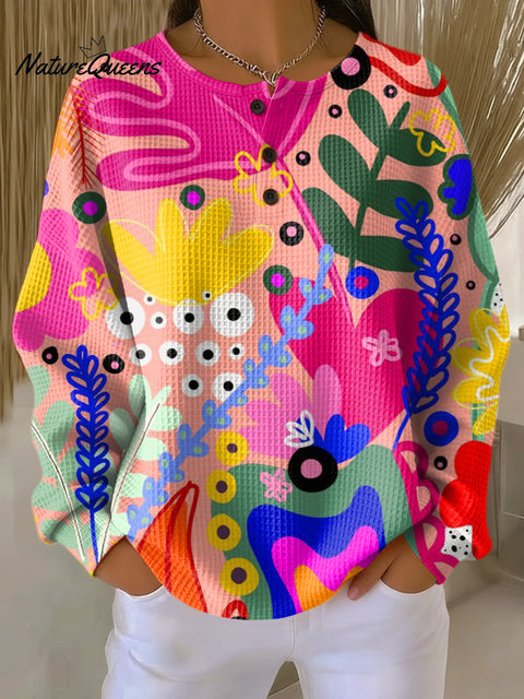 Women's Beautiful Colorful Abstract Leaves Painting Art Print Casual Cotton Shirt