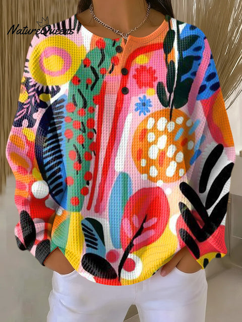 Women's Beautiful Colorful Abstract Leaves Painting Art Print Casual Cotton Shirt