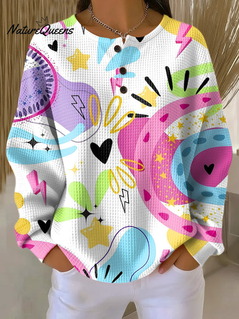 Women's Beautiful Colorful Abstract Graffiti Painting Art Print Casual Cotton Shirt