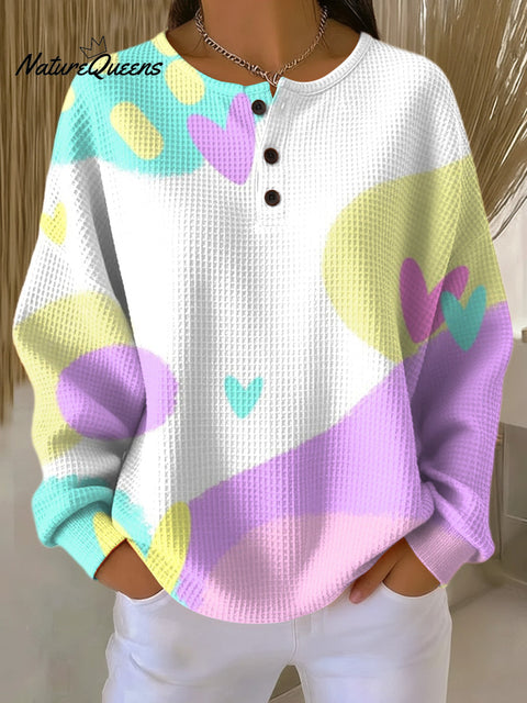 Women's Beautiful Colorful Abstract Graffiti Love Heart Painting Art Print Casual Cotton Shirt