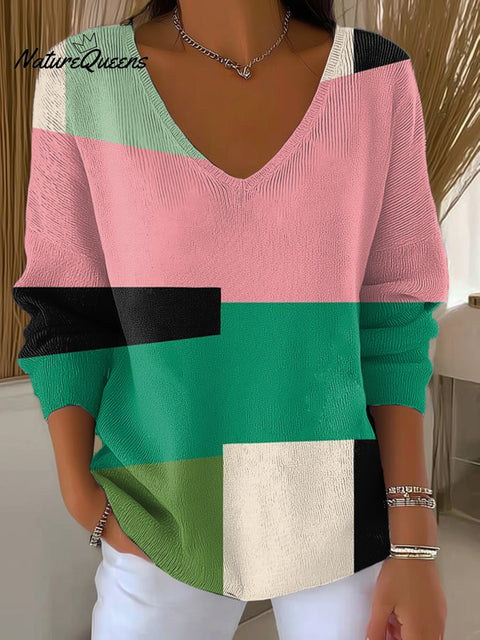 Women's Beautiful Colorful Geometric Painting Art Print Casual Pullover Sweater