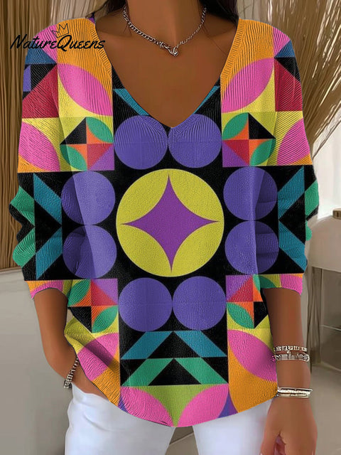 Women's Beautiful Colorful Cross Geometric Painting Art Print Casual Pullover Sweater