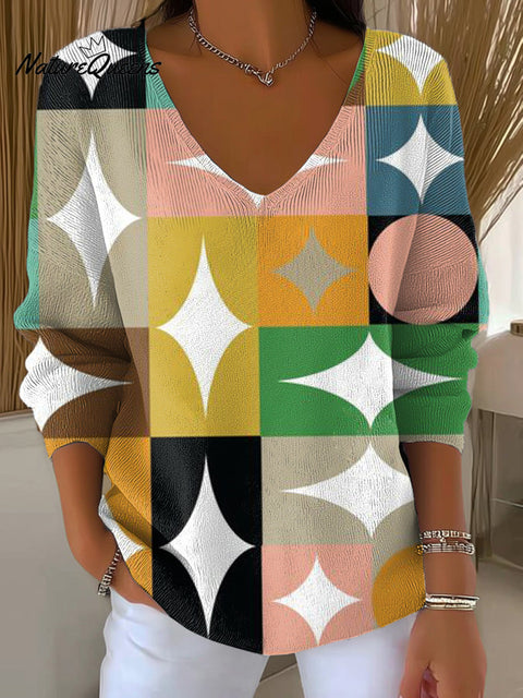 Women's Beautiful Colorful Stars Geometric Painting Art Print Casual Pullover Sweater