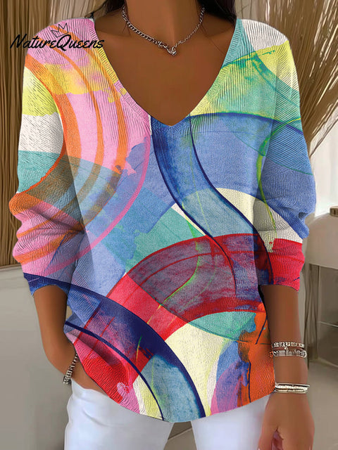 Women's Beautiful Colorful Brushstroke Graffiti Painting Art Print Casual Pullover Sweater