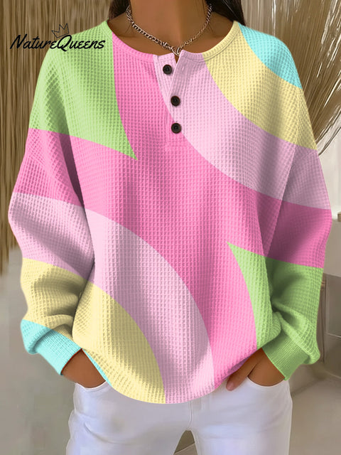 Women's Beautiful Colorful Abstract Geometric Painting Art Print Casual Cotton Shirt