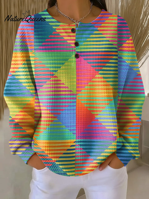 Women's Beautiful Colorful Rhombus Geometric Painting Art Print Casual Cotton Shirt