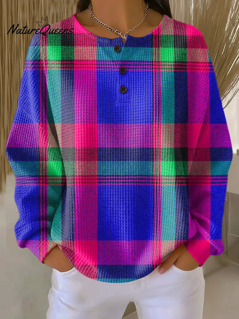 Women's Beautiful Colorful Striped Painting Art Print Casual Cotton Shirt