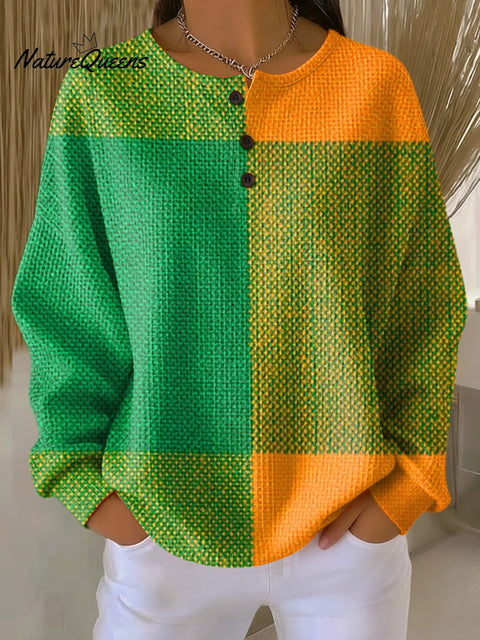 Women's Beautiful Colorful Plaid Painting Art Print Casual Cotton Shirt