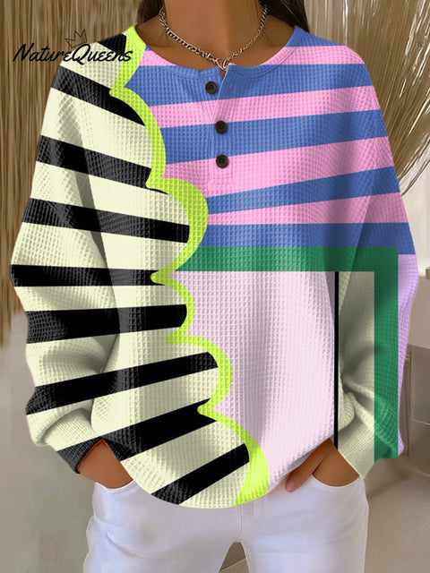 Women's Beautiful Colorful Abstract Stripe Painting Art Print Casual Cotton Shirt