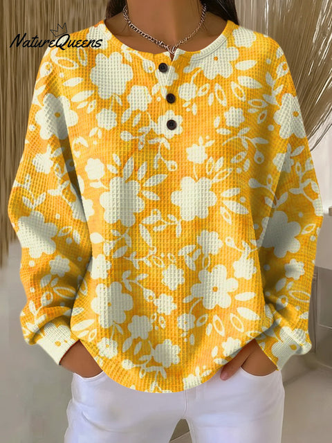 Women's Beautiful Large Flower Painting Art Print Casual Cotton Shirt