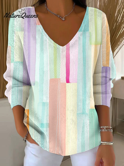 Women's Beautiful Colorful Abstract Stripe Painting Art Print Casual Pullover Sweater